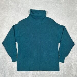 Free People Oversized Ribbed Sweater Women Small Teal Turtleneck Long Sleeve